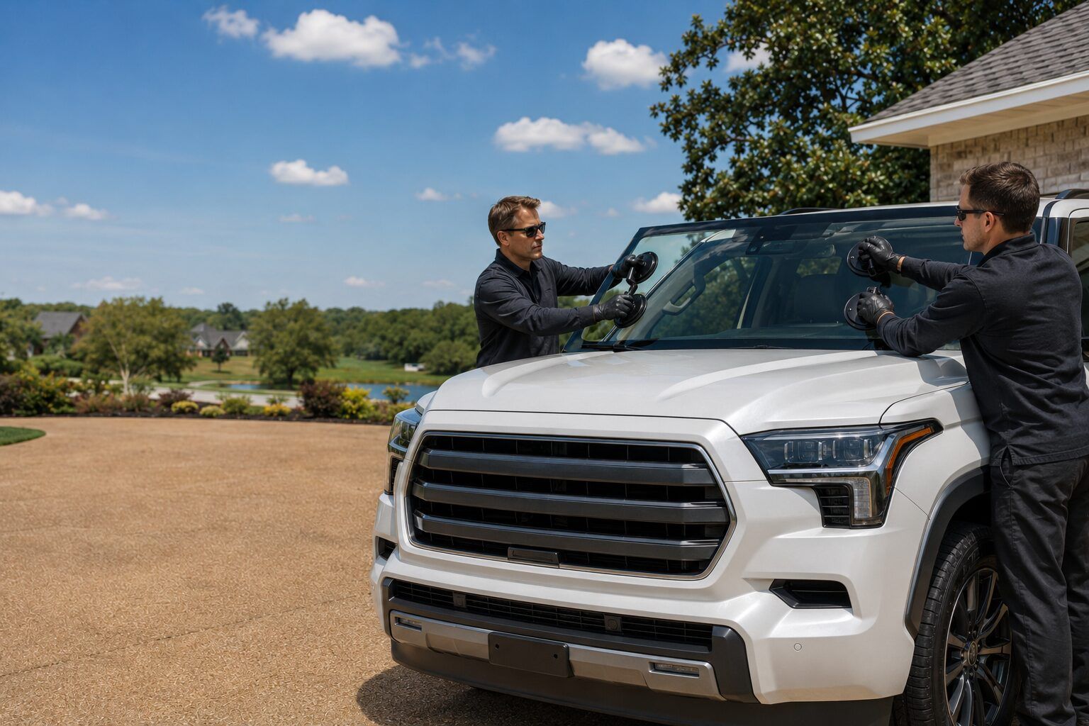 Clearline Glass technician replacing a vehicle windshield in the Jackson, MS metro